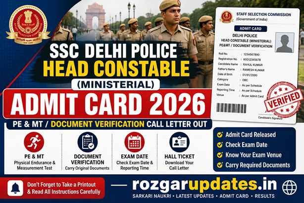 SSC Delhi Police Head Constable Admit Card