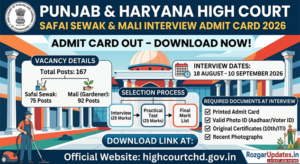 Punjab Haryana High Court Safai Sewak Admit Card 2026