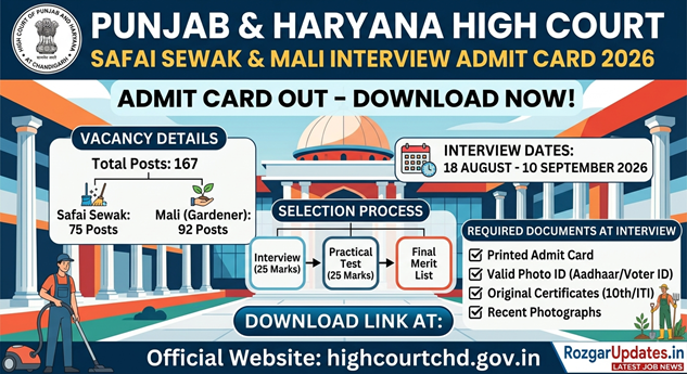 Punjab Haryana High Court Safai Sewak Admit Card 2026